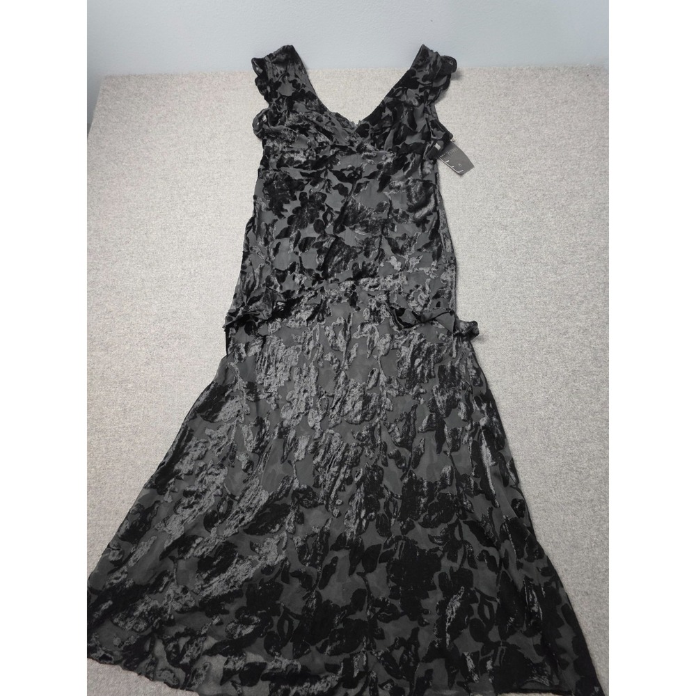 Anna Sui Maxi Dress Womens Size 8 Black Burnout Velvet Floral Sleeveless V-Neck
